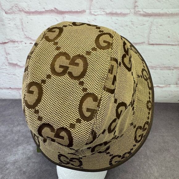 Gucci Jumbo Gg Monogram Khaki Brown Monogram Bucket Hat Medium Maxi Fedora NWT - Picture 4 of 11